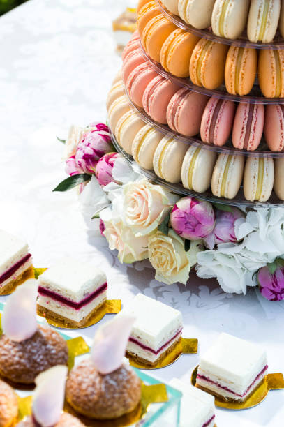 istock table with sweets decorated with flowers and macaroon cake 1310469619
