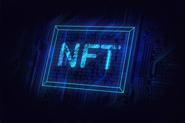 non fungible tokens concept, NFT neon sign-picture on circuit board, crypto art non fungible tokens concept, NFT neon sign-picture on circuit board, crypto art non fungible token stock illustrations
