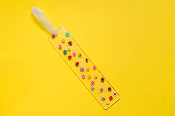 Handmade  bookmark isolated on yellow background stock photo
