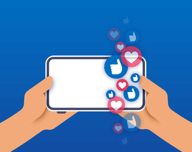ilustraciones, imágenes clip art, dibujos animados e iconos de stock de teléfono móvil de social media engagement - redes sociales