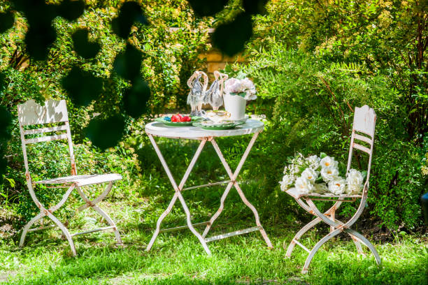 istock Table and chairs in the garden 1310479562