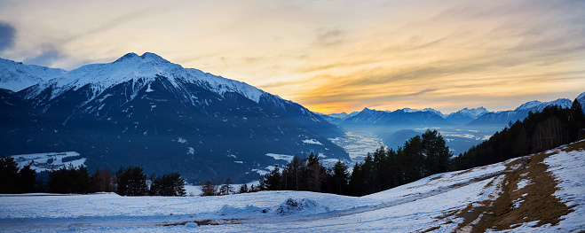 Winter sunset in Telfs. Tyrol, Austria