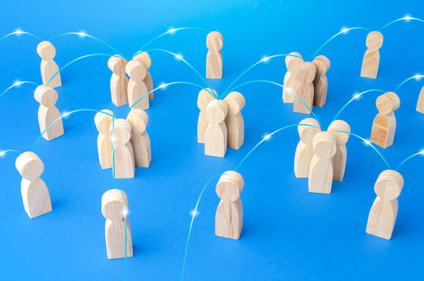 istock Groups of people and persons connected by lines form a social network. Communication, interaction and involvement of specialists. Contacting, communicate exchange of information. Relationship concept 1310483207