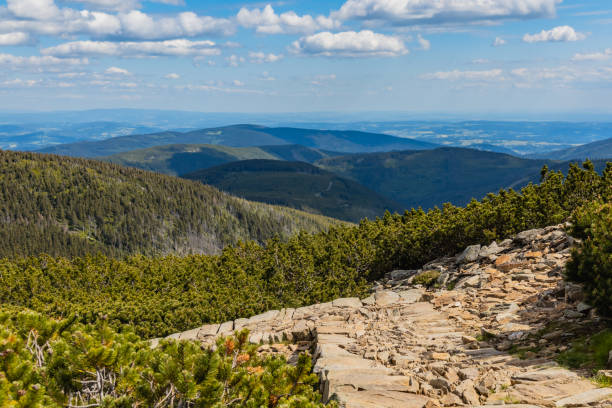 istock Long mountain trail with panorama if Karkonosze Giant Mountains around 1310483216