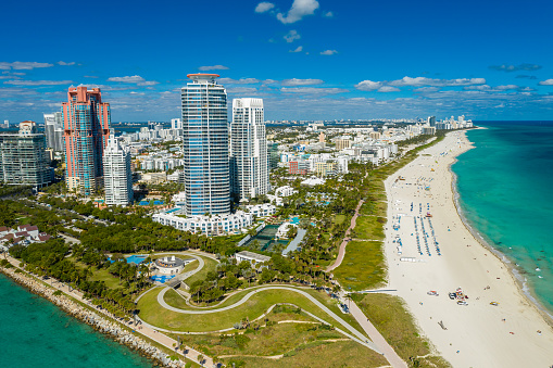 aerial drone view of South Point in Miami Beach