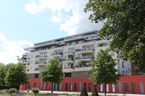 August 14, 2019, Bad Nauheim: Residential complex in the center of Bad Nauheim in Hesse