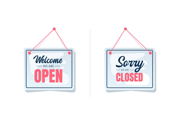 открытые и близкие вывески - closed sign stock illustrations