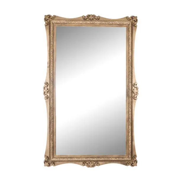 rectangular large vintage mirror isolated on white background