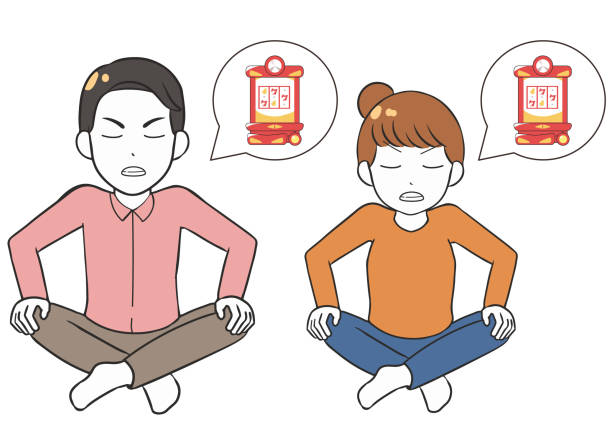 Cross-legged frustrated gambling men and women Created with Illustrator & CLIP STUDIO PAINT. pachinko machine stock illustrations