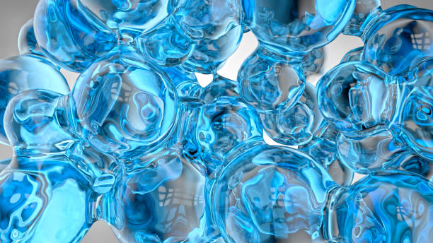 istock Group of transparent and reflective blue spheres merging with each other. 3D Illustration 1310498658