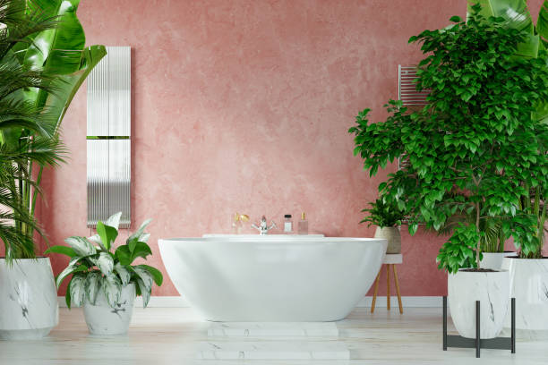 istock Modern Bathroom interior design on dark red color wall. 1310518531