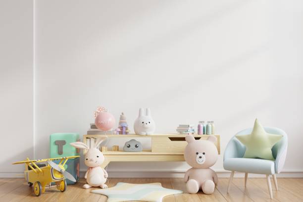 istock Mock up wall in the children's room in white wall background. 1310518538