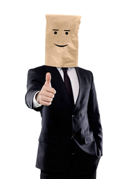 Man with a paper-bag making an OK sign Man with a paper-bag making an OK sign embarrassment unrecognizable person wearing a paper bag human head stock pictures, royalty-free photos & images