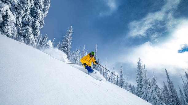 ski poudrière - skiing sports helmet powder snow ski goggles photos et images de collection