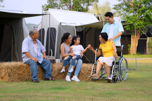 camping at summer time. - camping tent offspring 60s imagens e fotografias de stock