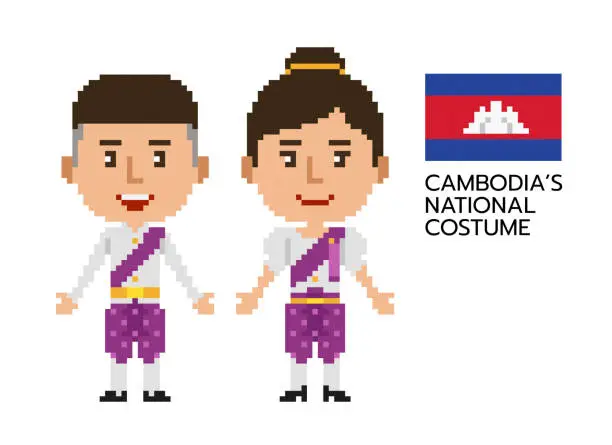 Vector illustration of pixel art national costume Cambodia