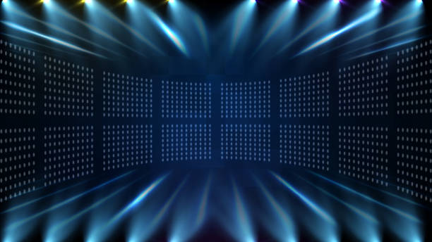 istock abstract futuristic background of blue empty stage and neon lighting spotlgiht stage background 1310540861