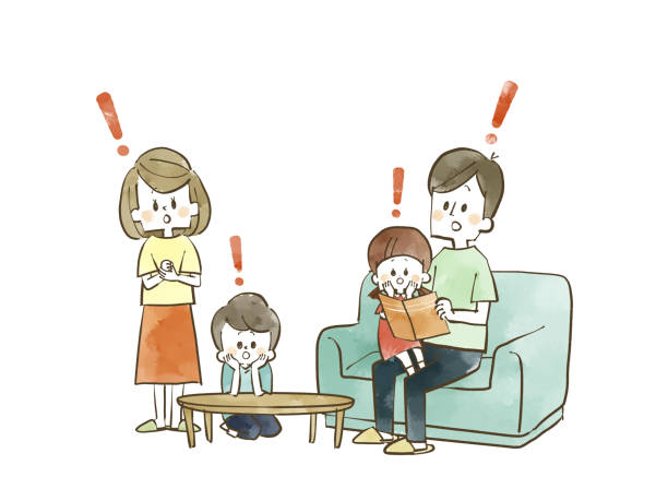 Surprised family of four Surprised family of four family reunion images pictures stock illustrations