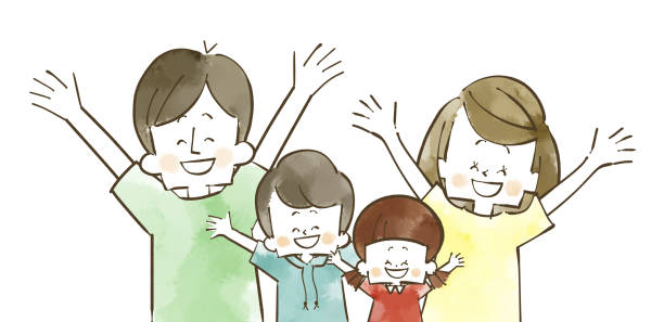 Happy family of four Happy family of four family reunion images pictures stock illustrations