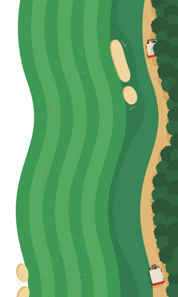 illustrations, cliparts, dessins animés et icônes de le paysage du terrain de golf. illustration de voiturette de golf et fairway. - water hazard illustrations