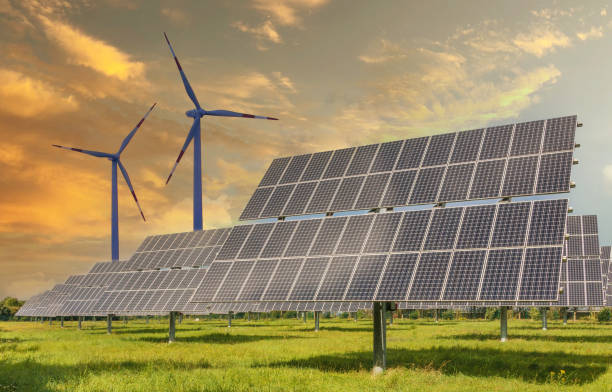 istock Solar farm under sunny day. Solar panels installed as renewable energy sources for electricity and power supply. Innovation and technology, environmental friendly energy. 1310544400