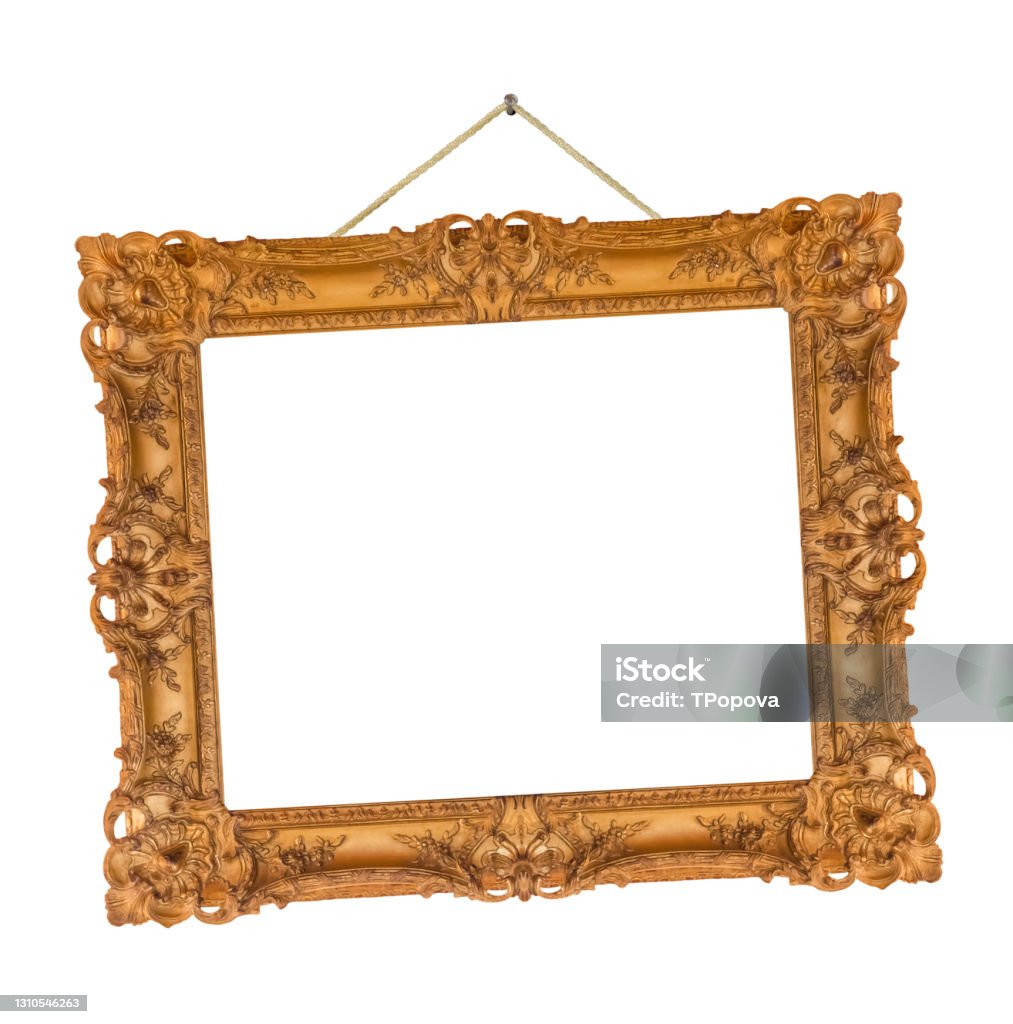 Old Wooden Picture Frame Hanging On A Rope Stock Photo - Download Image Now  - Nail - Work Tool, Wall - Building Feature, Picture Frame - iStock