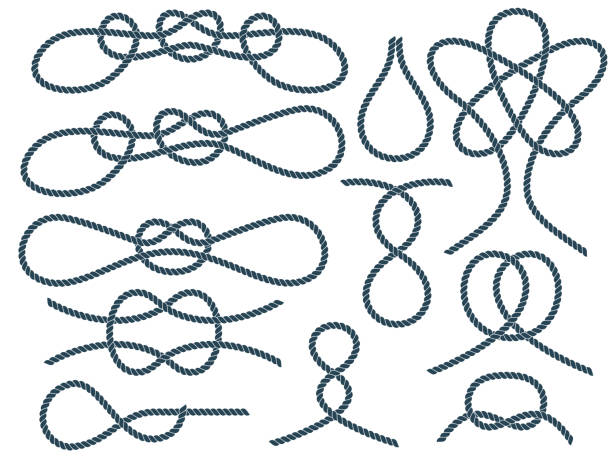 ilustraciones, imágenes clip art, dibujos animados e iconos de stock de conjunto de nudos de cuerda náutica. nudo de cuerda marina - moored nautical equipment circle rope