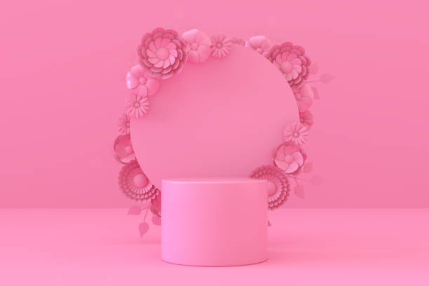 istock Empty Product Stand, Platform, Podium with Flowers 1310549368