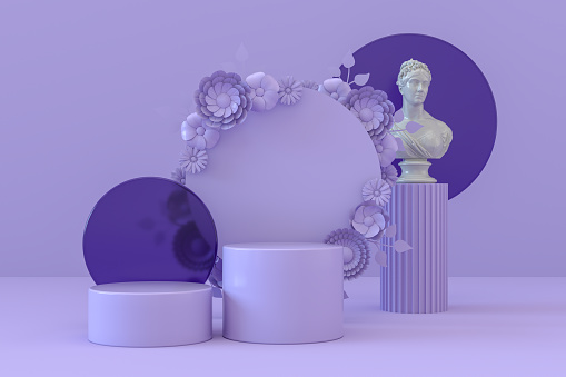 3d rendering abstract still life scene, podium concept, empty product stand with Flowers.