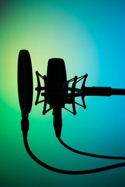 istock Voiceover studio large diaphragm cardioid microphone in professional voice recording studios. 1310551222