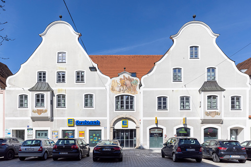 ngolstadt, Germany - mar 28th 2021: Ingolstadt old town is a famous place to spend free time and gather on weekends. Narrow streets are surrounded by historical buildings.