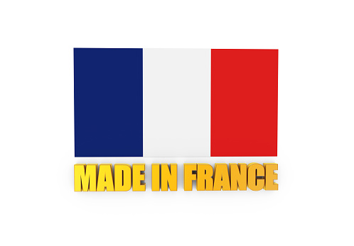French Flag and Made In France Text On White Background
