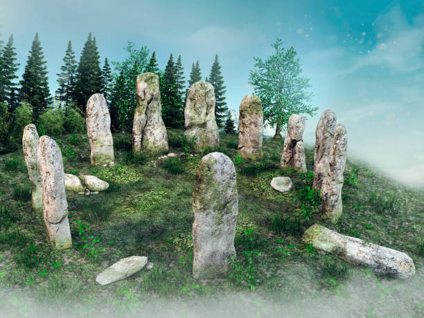 istock Circle of stones on a green meadow 1310556810