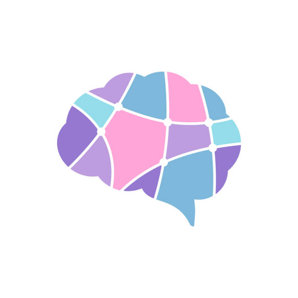Brain color icon. Neurodiversity concept. Brain colorful symbol or logo. Mental health awareness. Brain connections and synapses. Parts of the brain. Pastel colors. Vector illustration, flat, clip art cortex stock illustrations
