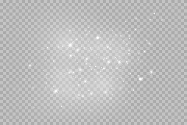 leuchtender lichteffekt mit vielen glitzerpartikeln, die auf transparentem hintergrund isoliert sind. vektor-sternenwolke mit staub. png-datei - glänzend stock-grafiken, -clipart, -cartoons und -symbole