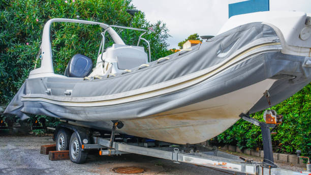 istock Boat on a trailer by the sea 1310573174