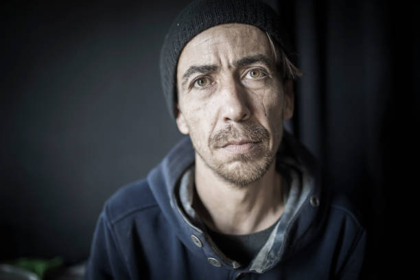 Homlessness portrait of homeless man homeless person stock pictures, royalty-free photos & images