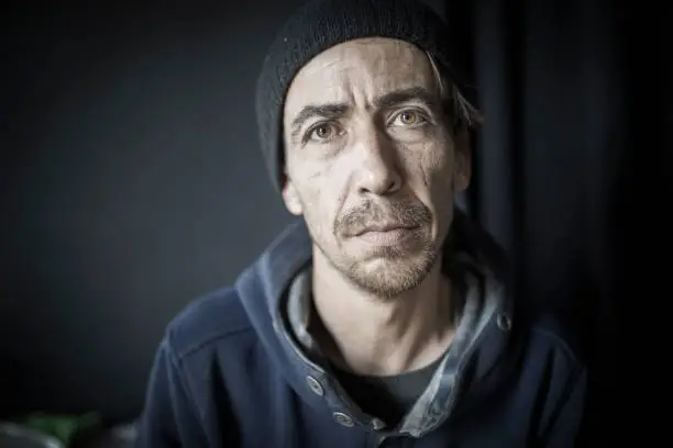 portrait of homeless man