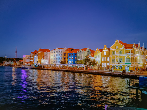 Curacao, Netherlands Antilles View of colorful buildings of downtown Willemstad Curacao Caribbean Island