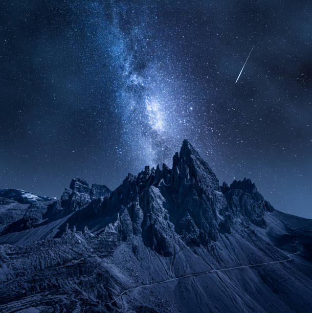 istock Milky way over Monte Paterno, Dolomites. Mountain hiking at night. 1310587009