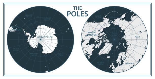 illustrations, cliparts, dessins animés et icônes de les pôles - pôle nord et pôle sud - vector illustration détaillée. noir et blanc - pôle sud