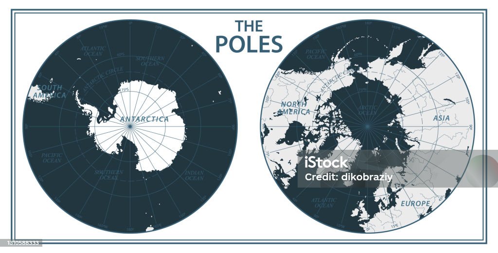 The Poles North Pole And South Pole Vector Detailed Illustration Black ...