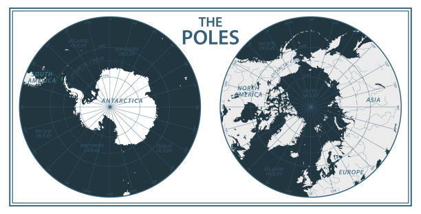 The Poles - North Pole and South Pole - Vector Detailed Illustration. Black and White The Poles - North Pole and South Pole - Vector Illustration. Black and White south pole stock illustrations