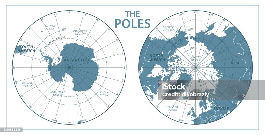 The Poles North Pole And South Pole Vector Detailed Illustration Gray ...