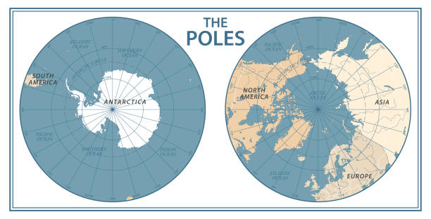 The Poles - North Pole and South Pole - Vector Detailed Illustration. Physical Vintage The Poles - North Pole and South Pole - Vector Illustration. Blue and White. Physical Vintage south pole stock illustrations