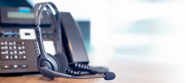 istock Communication support, call center and customer service help desk. VOIP headset for customer service support (call center) concept 1310588450