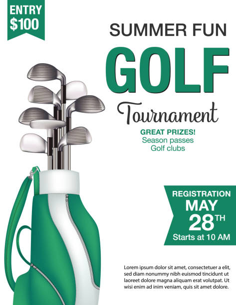 Golf Tournament Template With Bag andClubs Golf Bag Tournament template with sample text. Text is on its own layer for easy removal. Several layers for easier editing. Elements can be released form clipping mask to rearrange. golf clipart stock illustrations