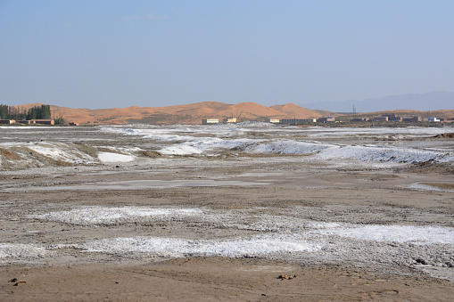 Salt flat at the edge of Tengger desert, Inner Mongolia, China.