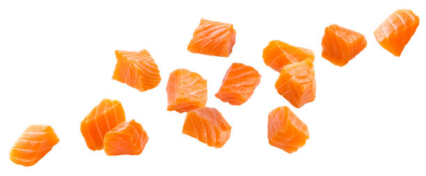 istock Falling salmon slices isolated on white background 1310594705