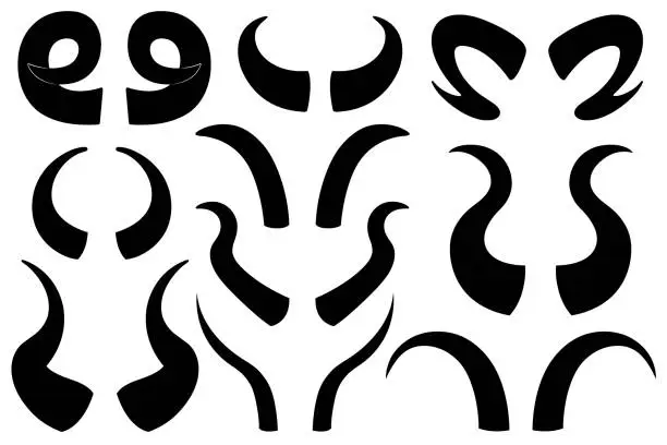 Vector illustration of Collection of different animal horns